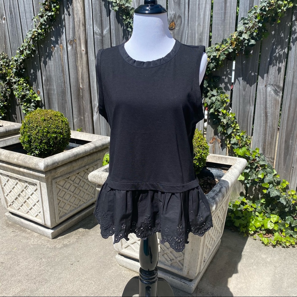 J. CREW Black Tulip-Back Eyelet Peplum Top NWT S - Picture 4 of 8